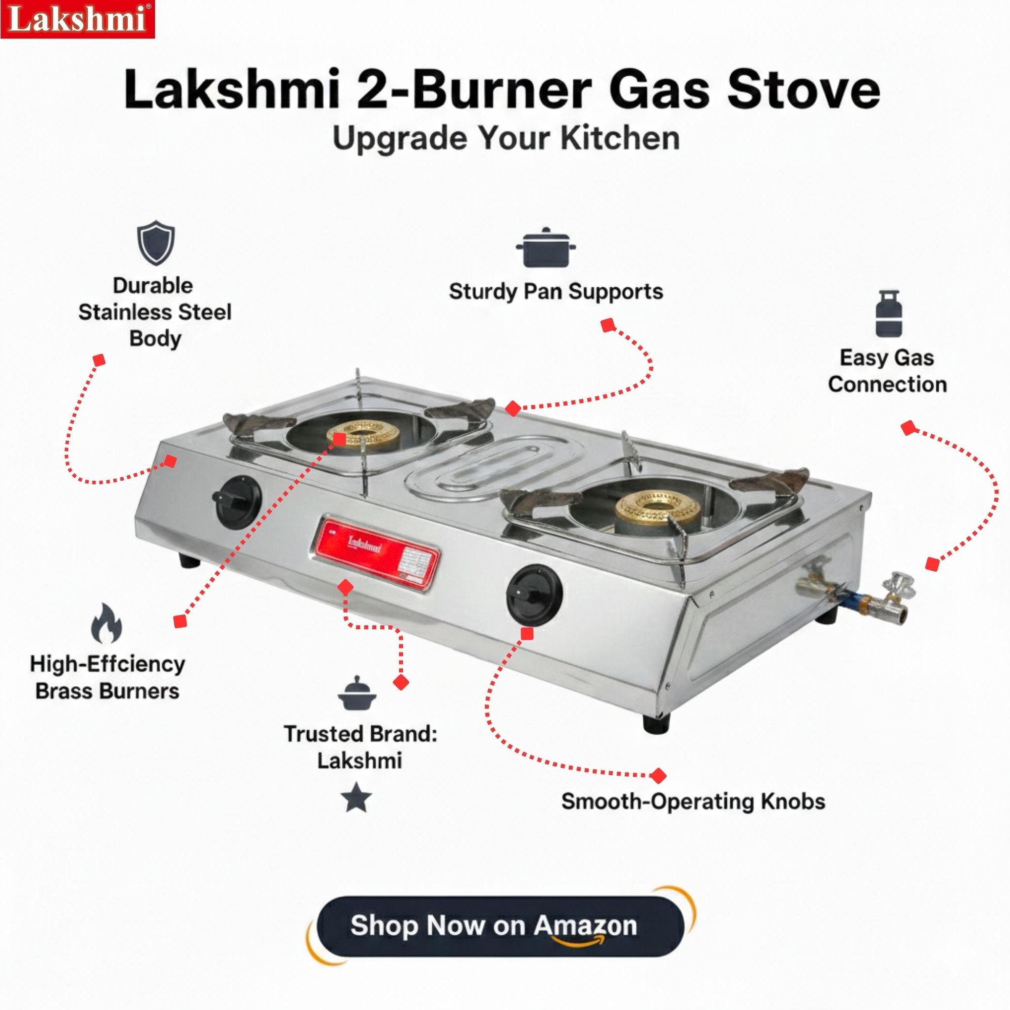 Lakshmi2-Burner Gas Stove Stainless Steel