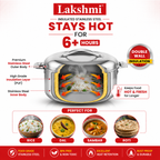 LAKSHMI Steam Insulated Stainless Steel Gift Set Casseroles| Easy to Carry Hot Boxes for Kitchen | Hot Food, Easy to Store| Silver| Set of 3 (1000,1500,2500ml)