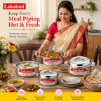 LAKSHMI Steam Insulated Stainless Steel Gift Set Casseroles| Easy to Carry Hot Boxes for Kitchen | Hot Food, Easy to Store| Silver| Set of 3 (1000,1500,2500ml)