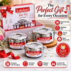 LAKSHMI Steam Insulated Stainless Steel Gift Set Casseroles| Easy to Carry Hot Boxes for Kitchen | Hot Food, Easy to Store| Silver| Set of 3 (1000,1500,2500ml)