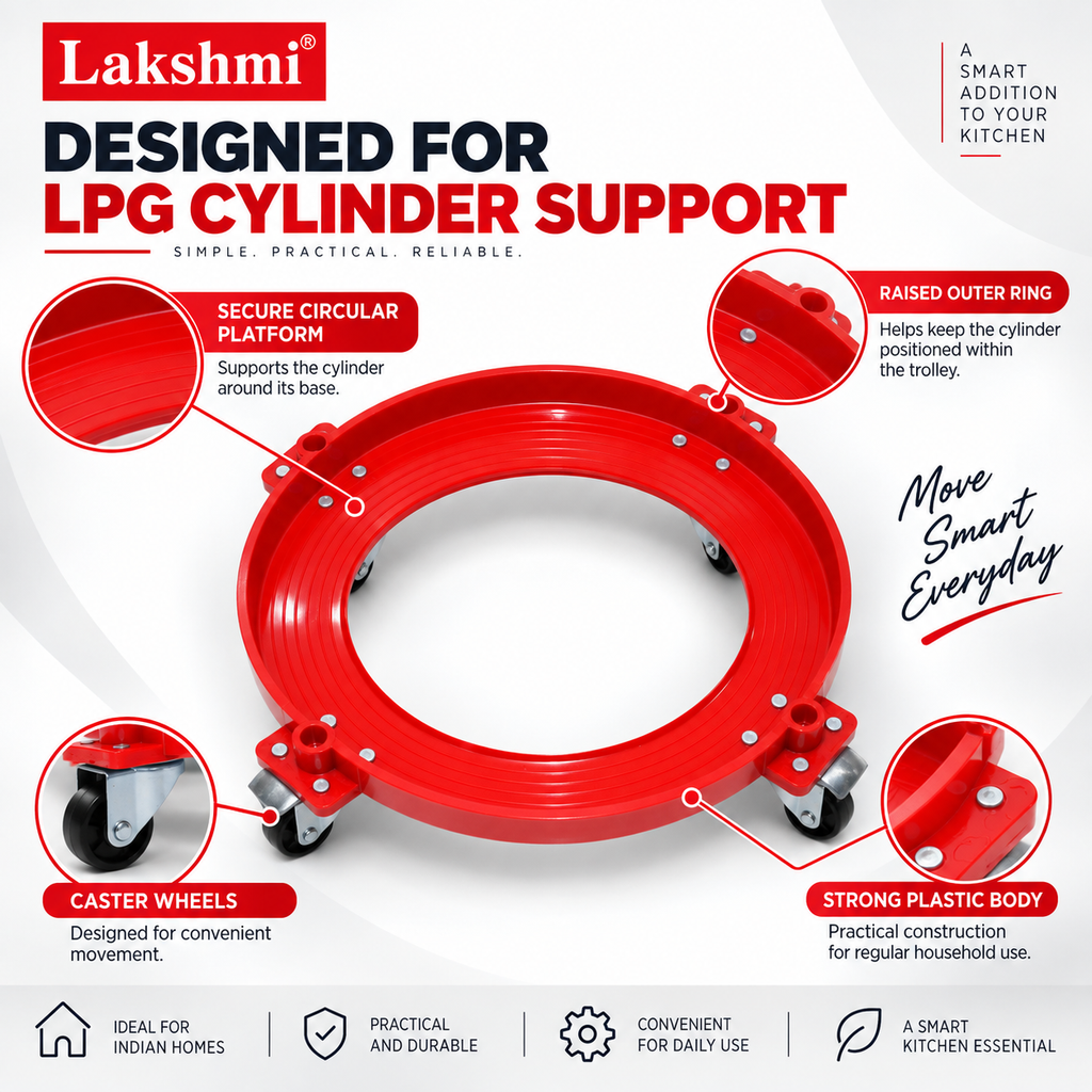 Lakshmi LPG Cylinder Trolley | Heavy Duty Gas Cylinder Stand with Wheels
