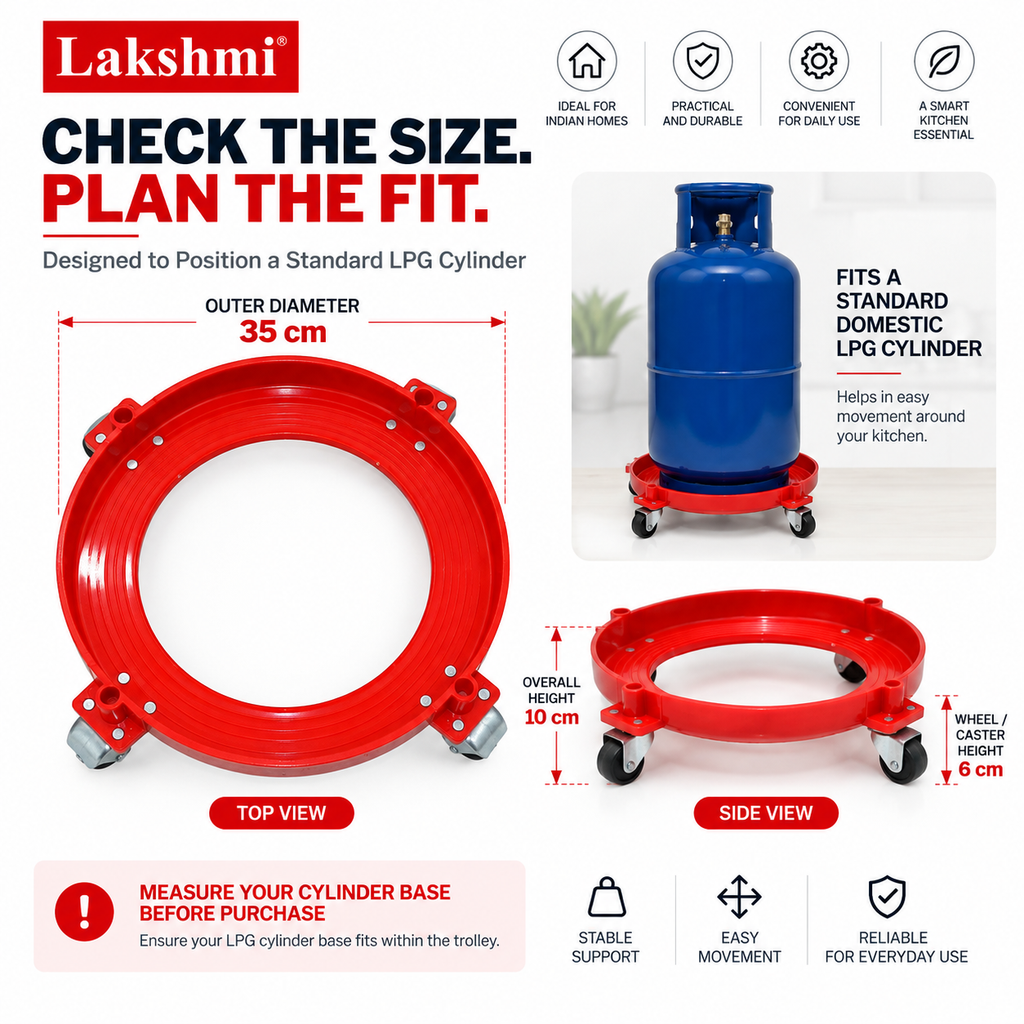 Lakshmi LPG Cylinder Trolley | Heavy Duty Gas Cylinder Stand with Wheels