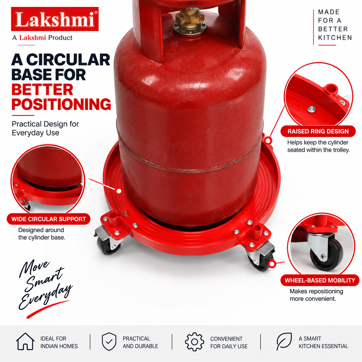 Lakshmi LPG Cylinder Trolley | Heavy Duty Gas Cylinder Stand with Wheels