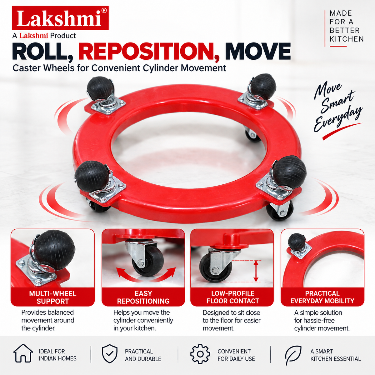 Lakshmi LPG Cylinder Trolley | Heavy Duty Gas Cylinder Stand with Wheels
