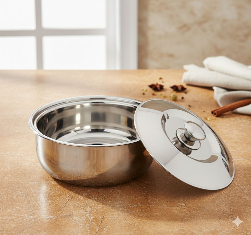 STAINLESS STEEL CASSEROLE FOR FOOD SERVING INDIAN KITCHEN