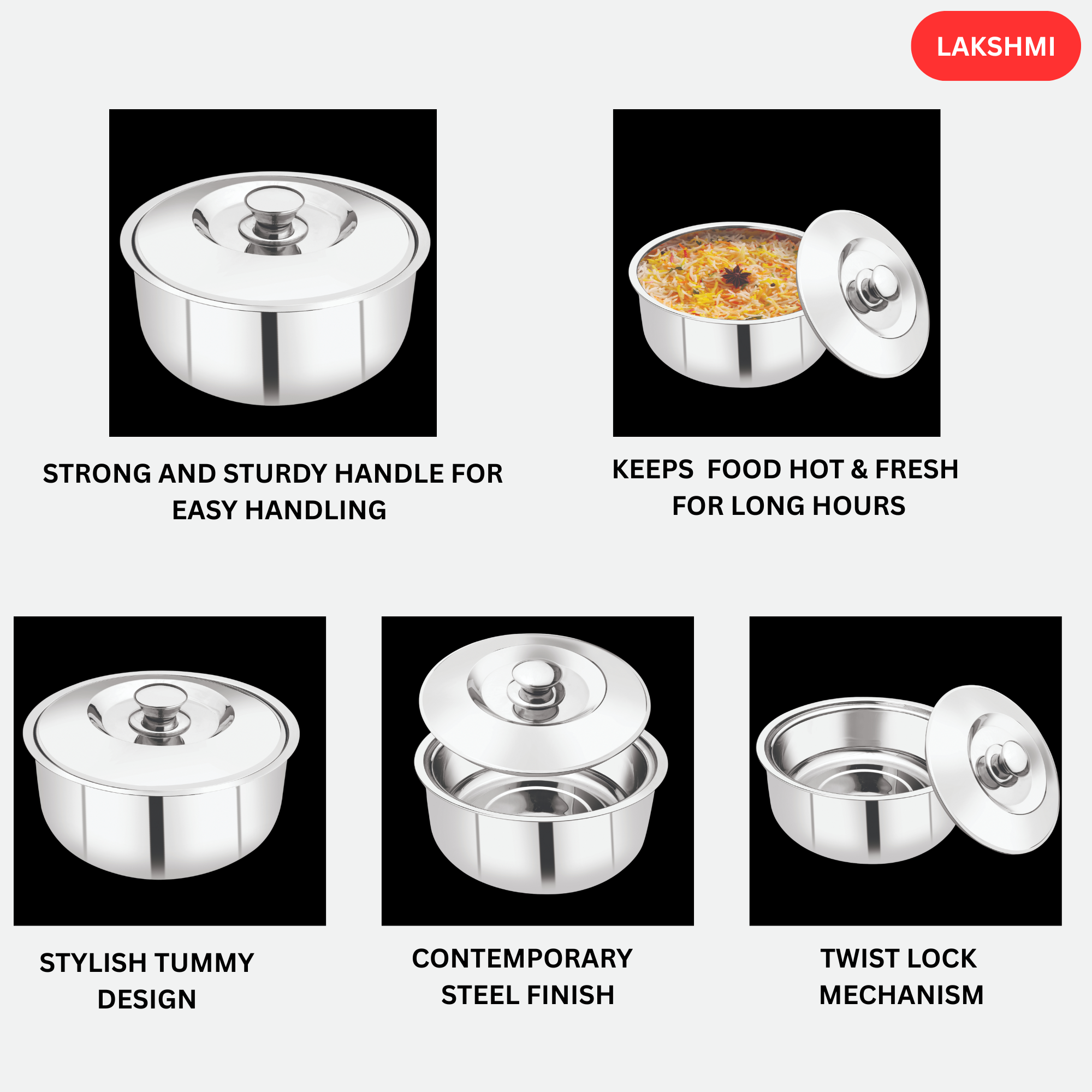 Lakshmi Insulated Steel Hot Pot Double Wall - Tummy
