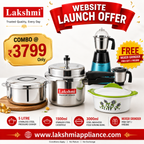 Lakshmi appliance Kitchen Combo offer- 5L Pressure Cooker + 1500 ml Stainless Steel Casserole + 3000 Ml insulated serving Bowl + FREE Mixer Grinder | combo Price  ₹3799