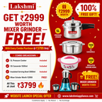 Lakshmi appliance Kitchen Combo offer- 5L Pressure Cooker + 1500 ml Stainless Steel Casserole + 3000 Ml insulated serving Bowl + FREE Mixer Grinder | combo Price  ₹3799